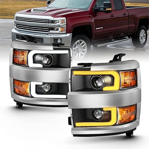 Miniatura 7 de AmeriLite Para Chevy Silverado 2500HD 3500HD 2015-2019 - 2019 - Camión de trabajo cromado cuatro proyectores con doble tubo LED juego de montaje de