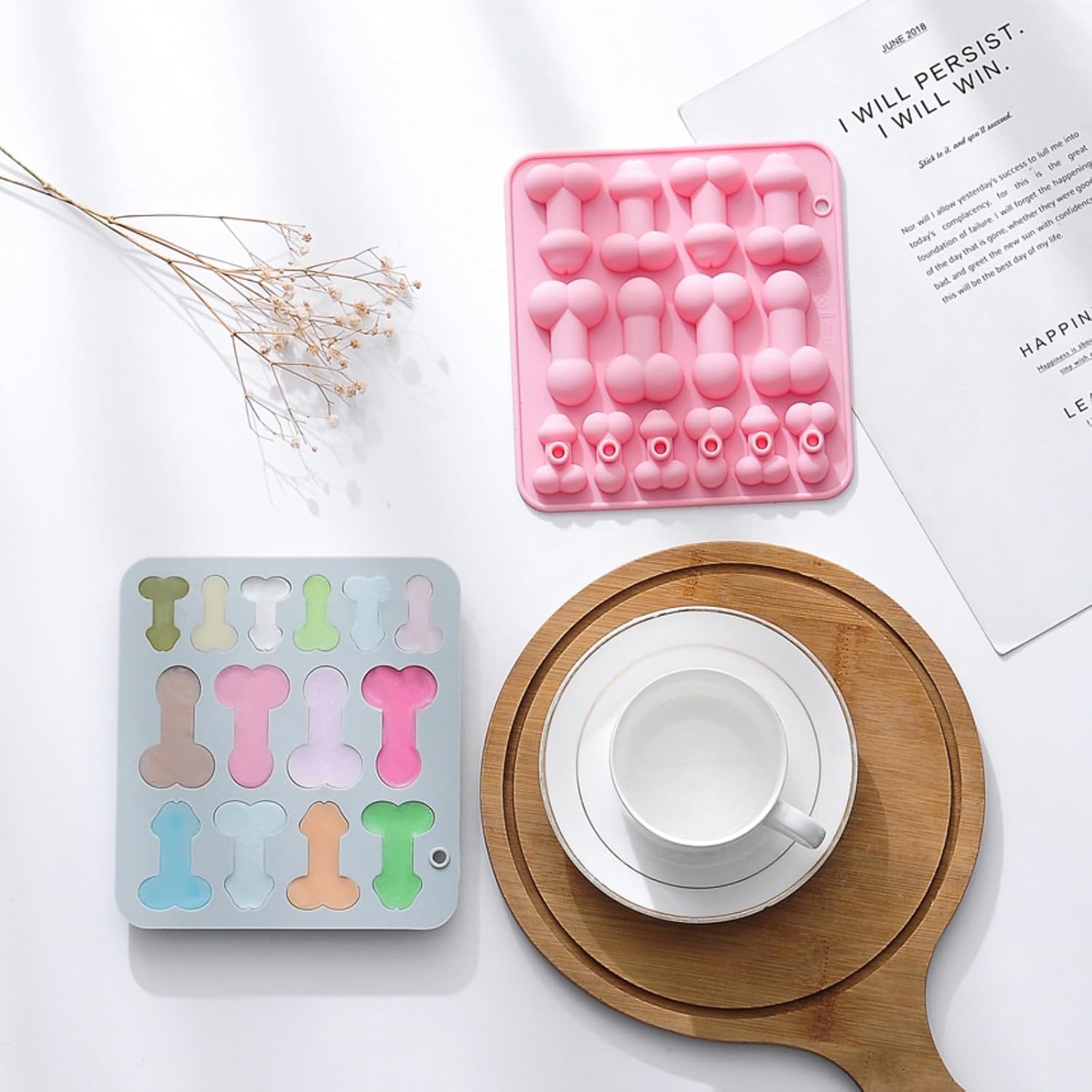 Condition photo showing New/Like New for Creative Ice Cube Tray,Silicone Cake Mold(2Pcs),Make Fun Cake Baking Mold,Fudge Cake Ice Chocolate Baking Mold, Baking Plate Surprise Silicone Gift (Pink*2)