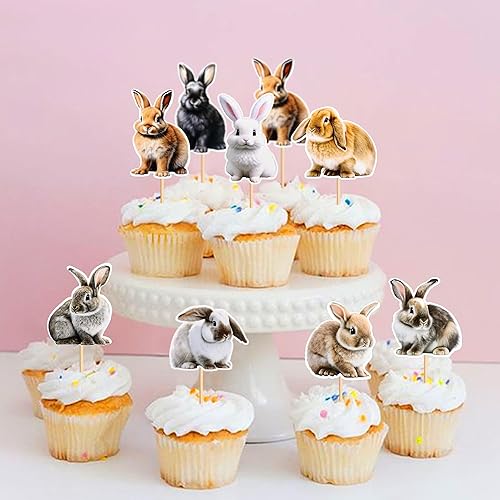 Miniatura 6 de Ercadio Paquete de 32 adornos para cupcakes de conejo, selecciones de cupcakes de animales salvajes, decoraciones de cumpleaños para baby shower,