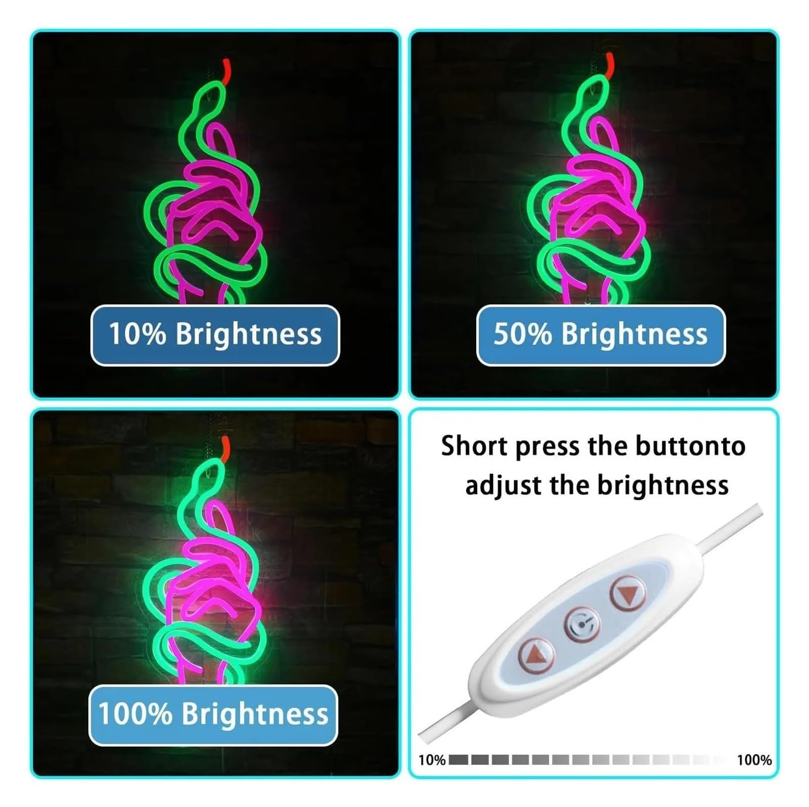 Insegna al neon a forma di mano serpente, pannello luminoso dimmerabile, alimentato, per camera da letto