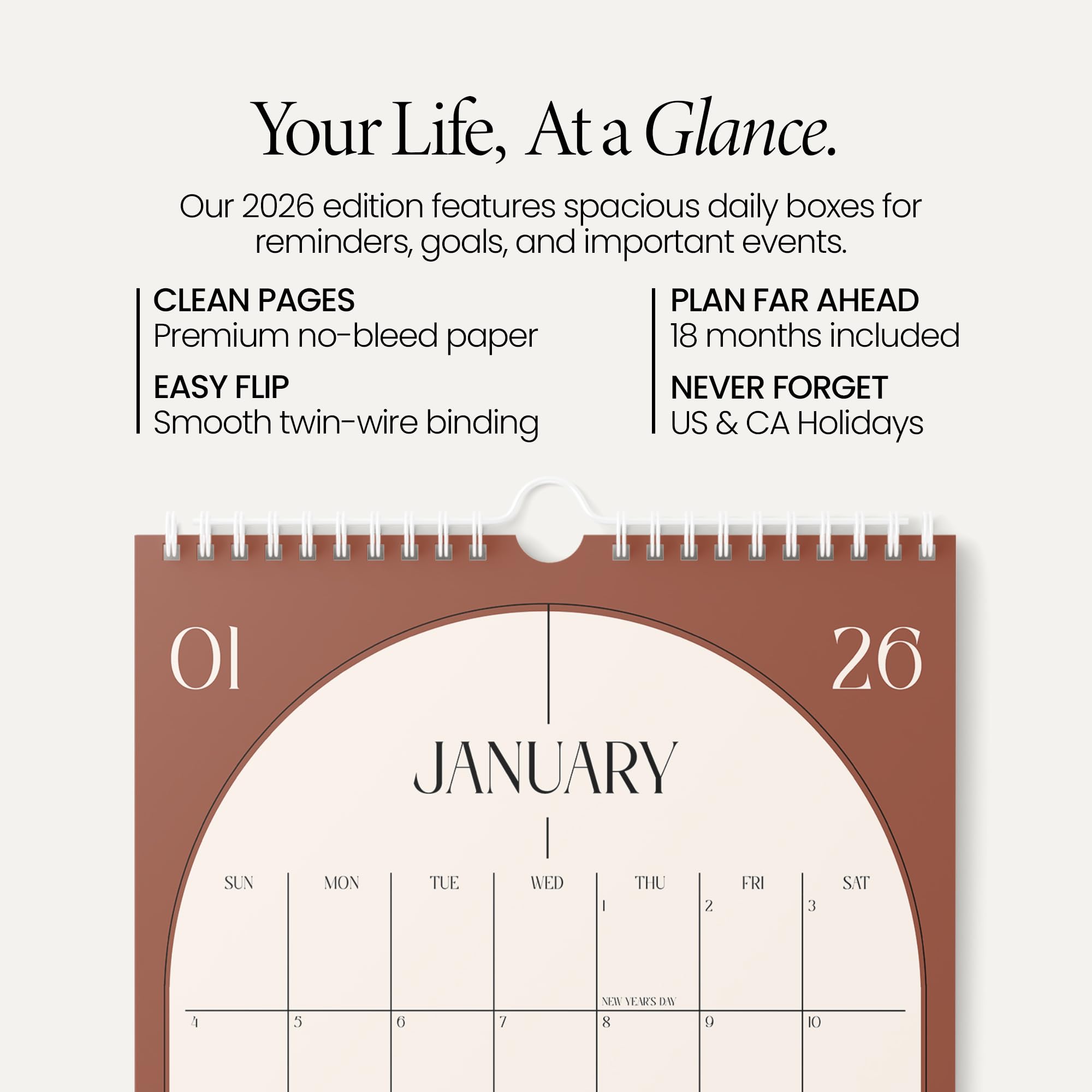 Condition photo showing Brand New for Karto Wall Calendar 2026 - Vertical 8.5x11 inch January 2026 to June 2027 - Boost Your Productivity and Easy Planning with the Aesthetic Monthly Calendar - Boho Color