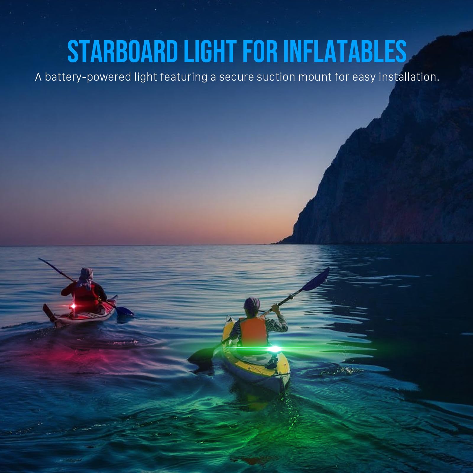 GOODSMANN Luci per kayak notturno Kayak Luce LED portatile di poppa con base a ventosa, lampada rossa e verde alimentata a batteria (3 × AAA, non incluse)