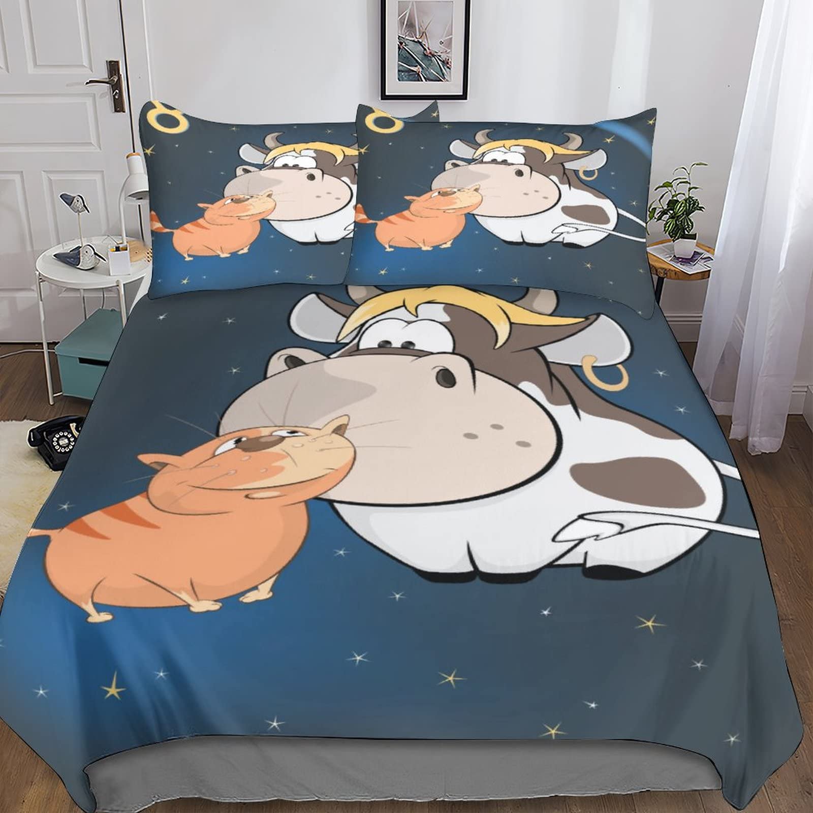 Housse de couette 3D dessin animé 200x200 avec 2 taies d'oreiller en microfibre