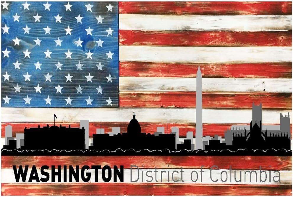 PhotoSteel Nashville Tennessee City Skyline USA Flag Metal Sign Home Decor - 12" x 8"