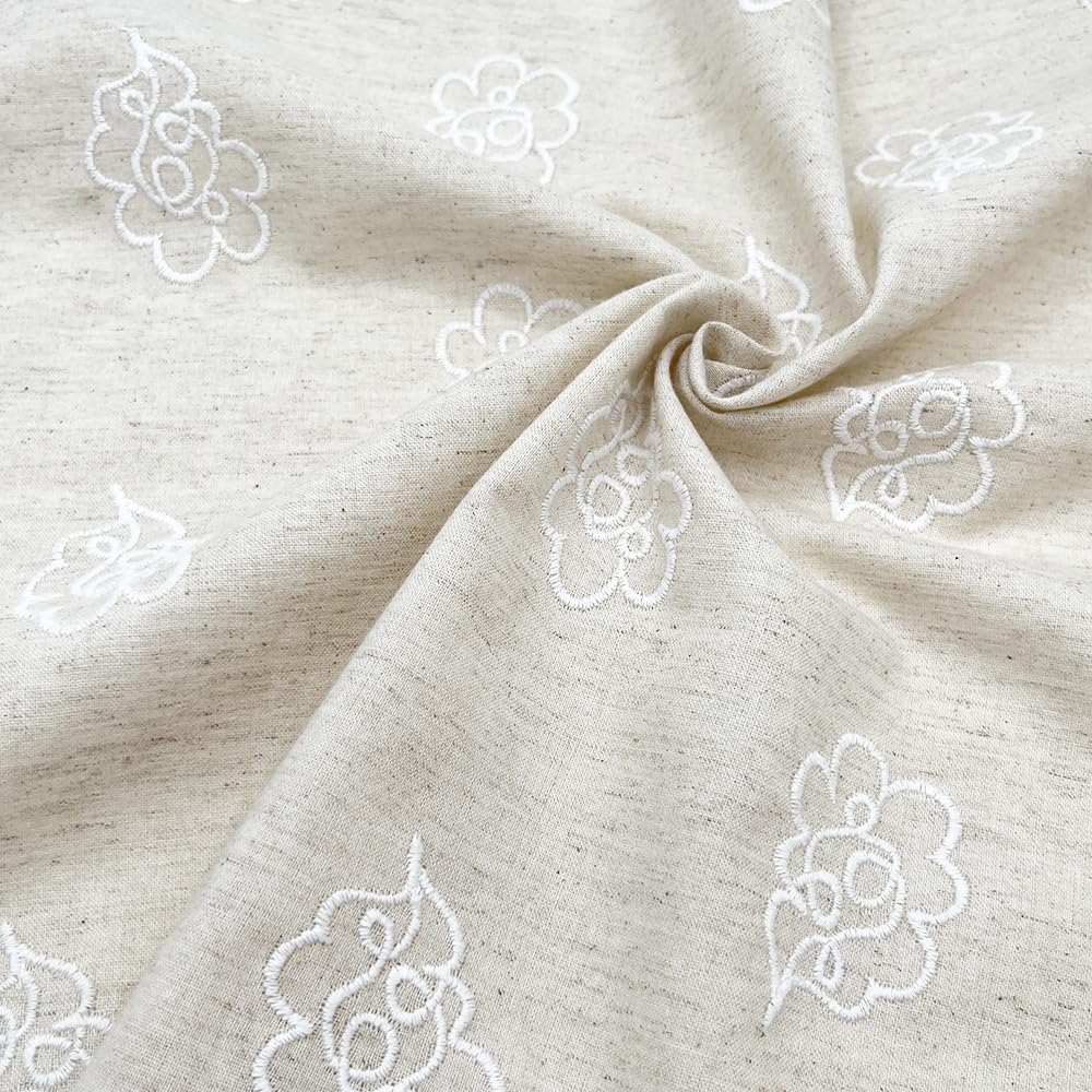 Amazon | 雲柄 刺繍生地 日本製 綿麻シーチング 綿85％麻15% 生地幅