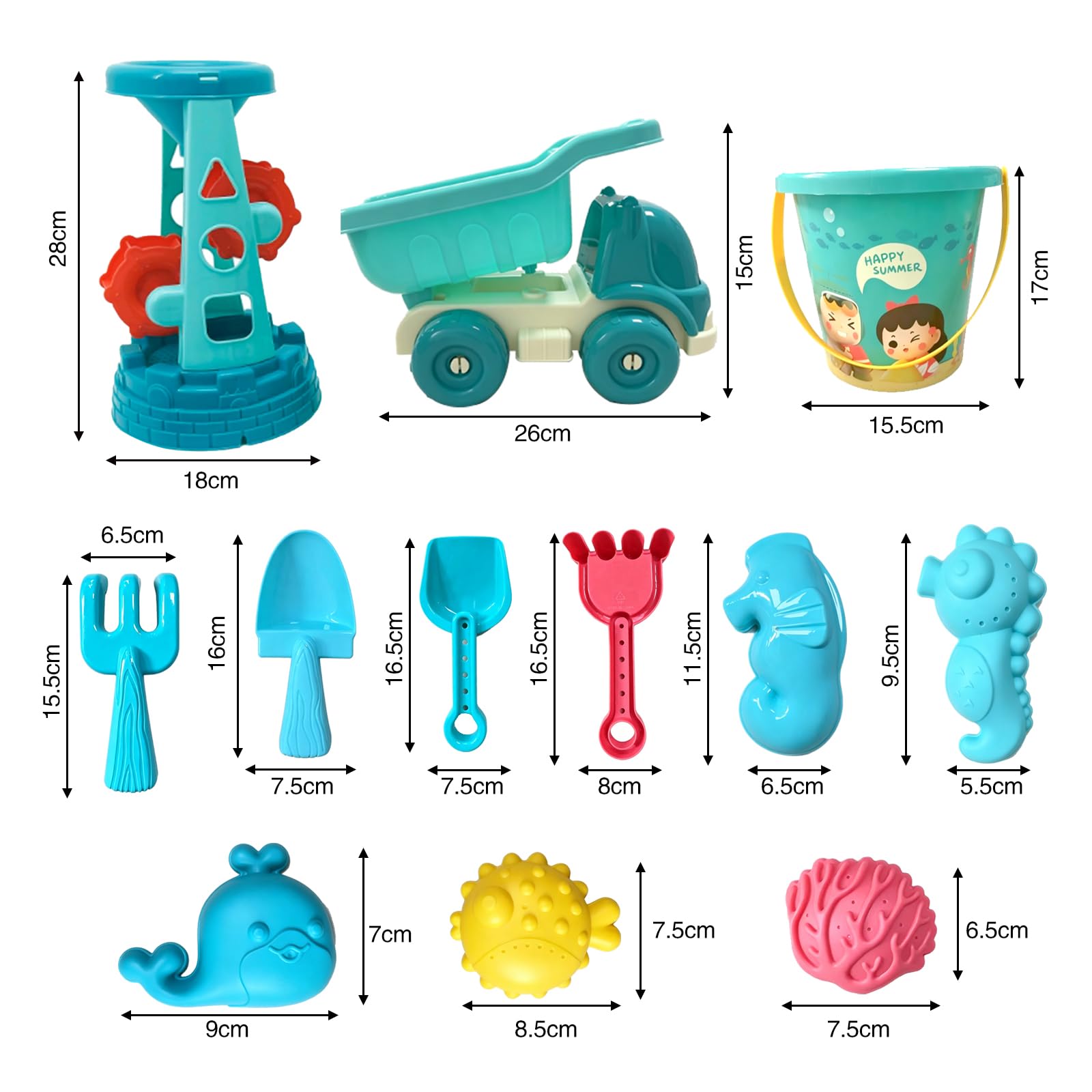 Giocattolo 2 3 4 5 Anni, 13 Pezzi, Set di Giochi da Spiaggia E Sabbia con Ruota Ad Acqua, Giocattolo da Sabbia da 2 Anni, Giocattolo da Spiaggia per Bambini, Regalo 2–5 Ragazzi Ragazze