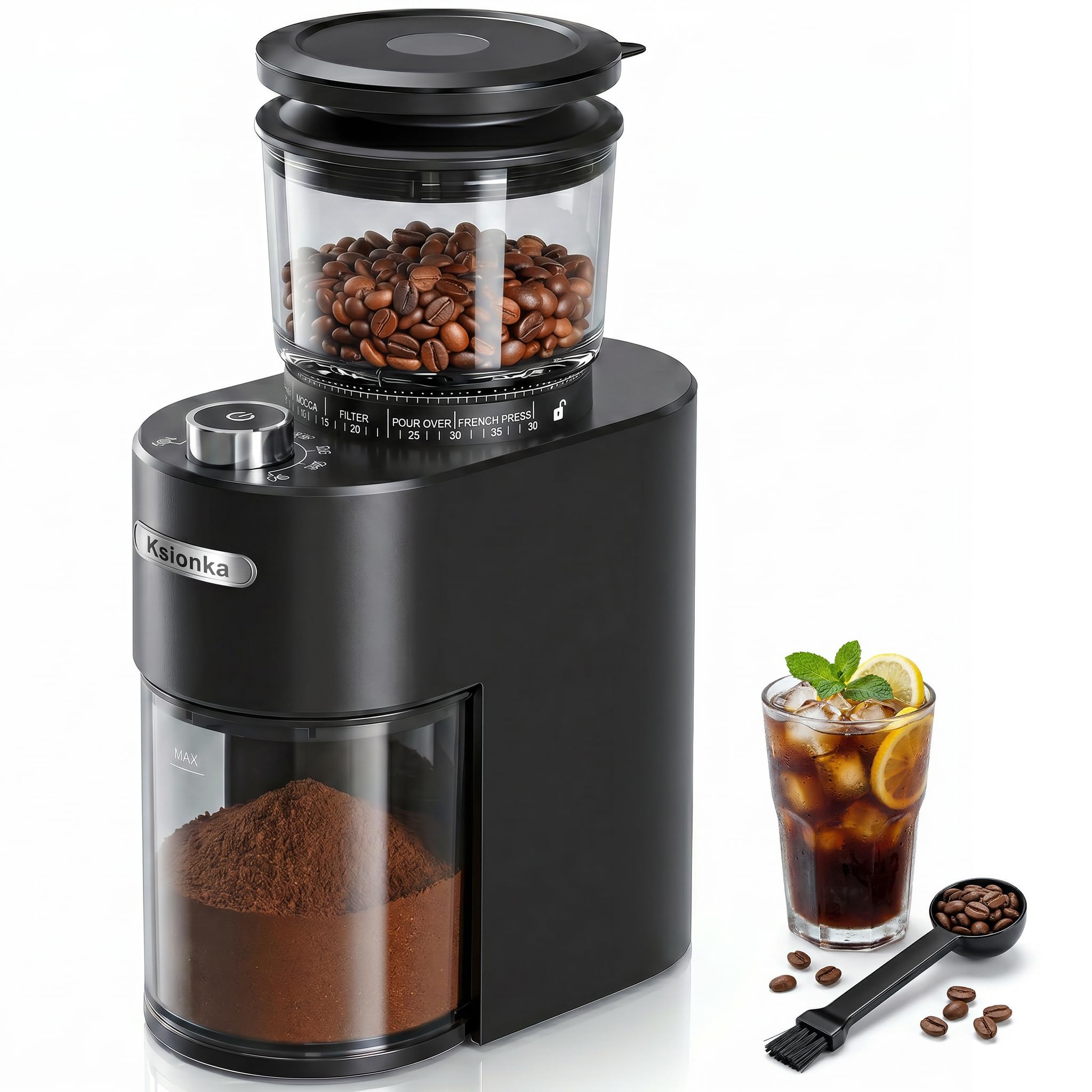 Conical Coffee Bean Grinder, 38 Precise Settings, Anti-Static | Conical Burr Coffee Grinder, Quiet Coffee Grinders for Home Use, 2-12 Cups, 5-60s Timer, Easy Clean-Espresso Grinder Black