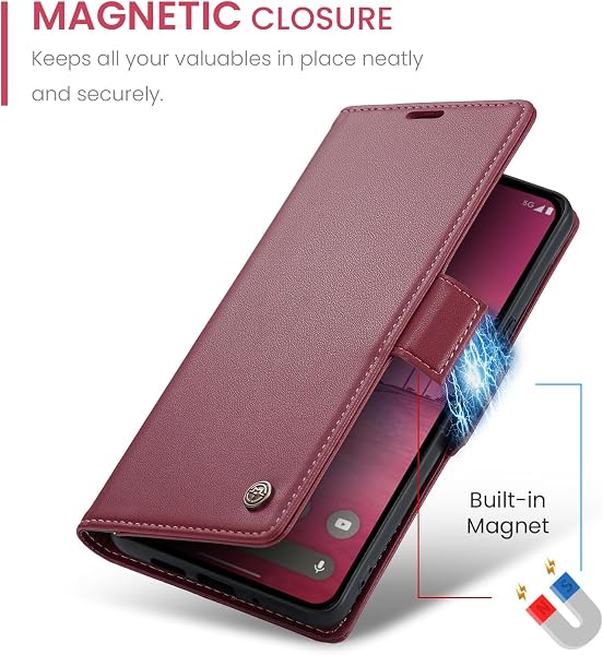 Cover for Google Pixel 10 Pro XL Wallet Case with Card Holder, Kickstand RFID Blocking Magnetic Closure Shockproof Protective PU Leather for Google Pixel 10 Pro XL Flip Case Wallet - Red - 3