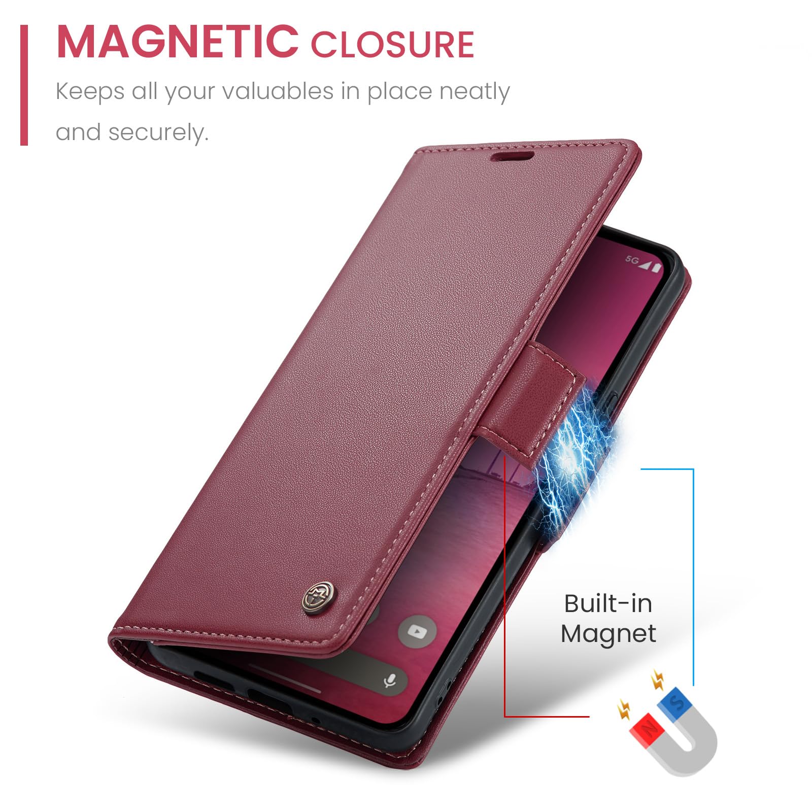 Cover for Google Pixel 10 Pro XL Wallet Case with Card Holder, Kickstand RFID Blocking Magnetic Closure Shockproof Protective PU Leather for Google Pixel 10 Pro XL Flip Case Wallet - Red — view 3
