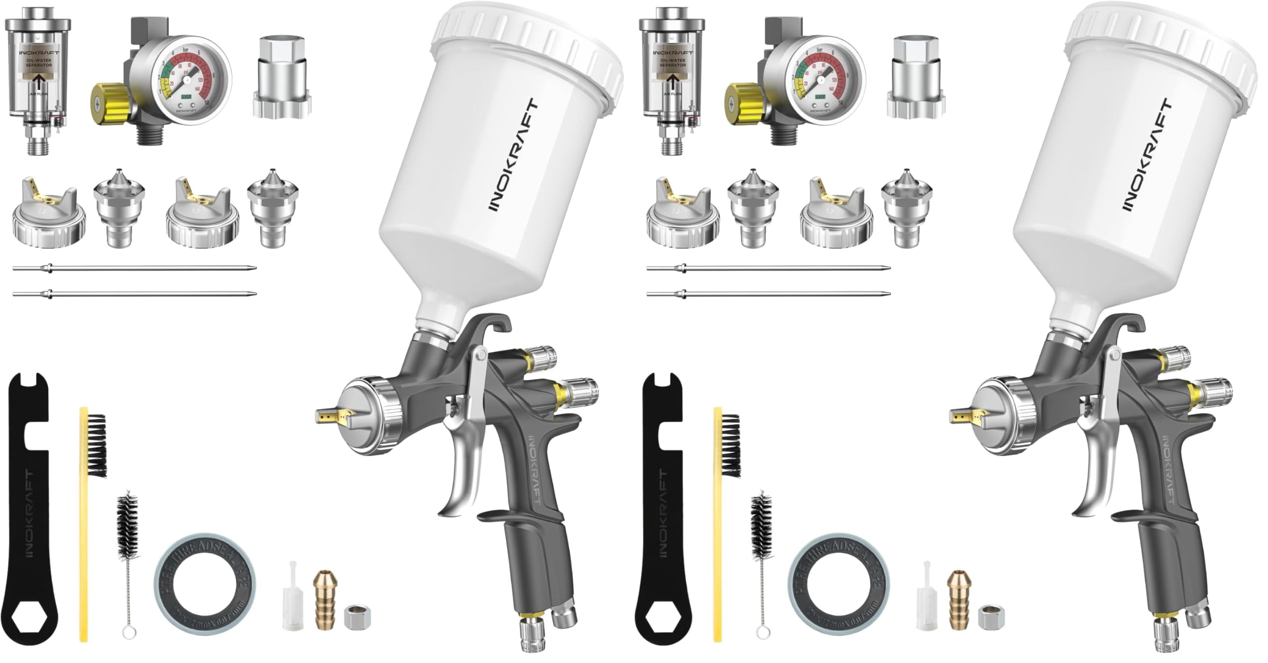 InoKraft D1 LVLP Air Spray Gun Premium Kit, Easy to Use, Paint Gun for Cars &amp; House DIY Painting, 1.3/1.5/1.7mm Nozzles, with Paint Sprayer Accessories (Pack of 2)