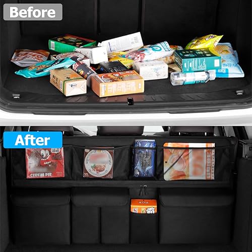 Miniatura 4 de Mandark Organizador de maletero de automóvil, bolsa de almacenamiento colgante para asiento trasero de vehículo de gran capacidad con 9 piezas, Negro