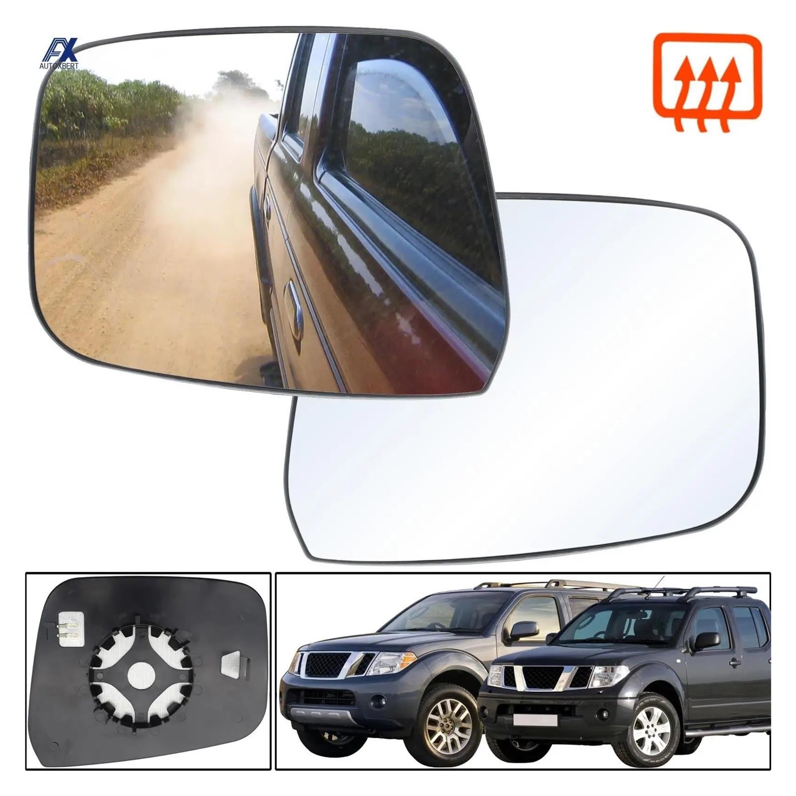 Cristal de Espejo Retrovisor Para Nissan Para Navara D40 2005-2013 Para Pathfinder R51 2005-2012 Vista Trasera Espejo Lateral Izquierdo Y Derecho Vidrio Calentado Convexo Cristal de retrovisor lateral