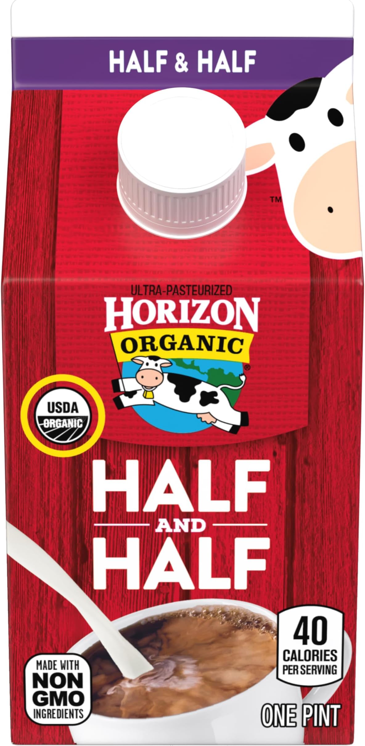 Horizon Organic Half and Half, Ultra Pasteurized Milk and Cream, Great as a Coffee Creamer and for Cooking and Baking, 16 fl oz Pint Carton​