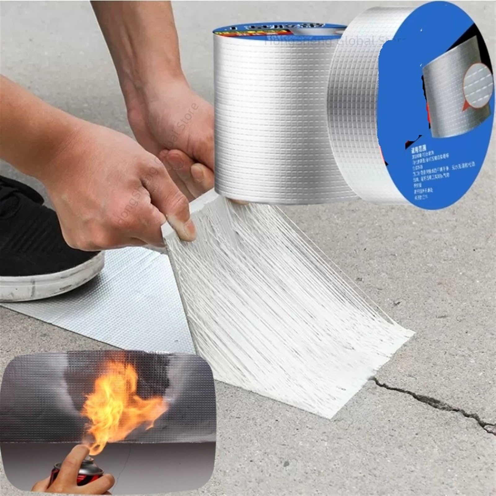 Cinta de Butilo Cinta de goma de butilo de papel de aluminio, sello autoadhesivo grueso de fibra súper fuerte, resistente al agua for reparación de tuberías de techo de piscina, detener fugas(Size:1M_