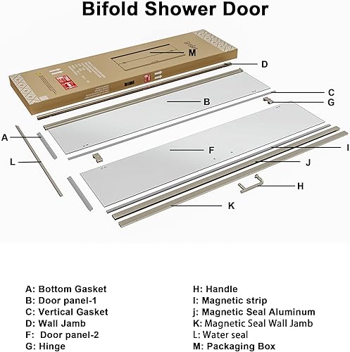 Miniatura 8 de ExBrite Puerta de ducha de vidrio plegable sin marco de 32 a 335 pulgadas de ancho x 72 pulgadas de alto panel de ducha plegable de vidrio
