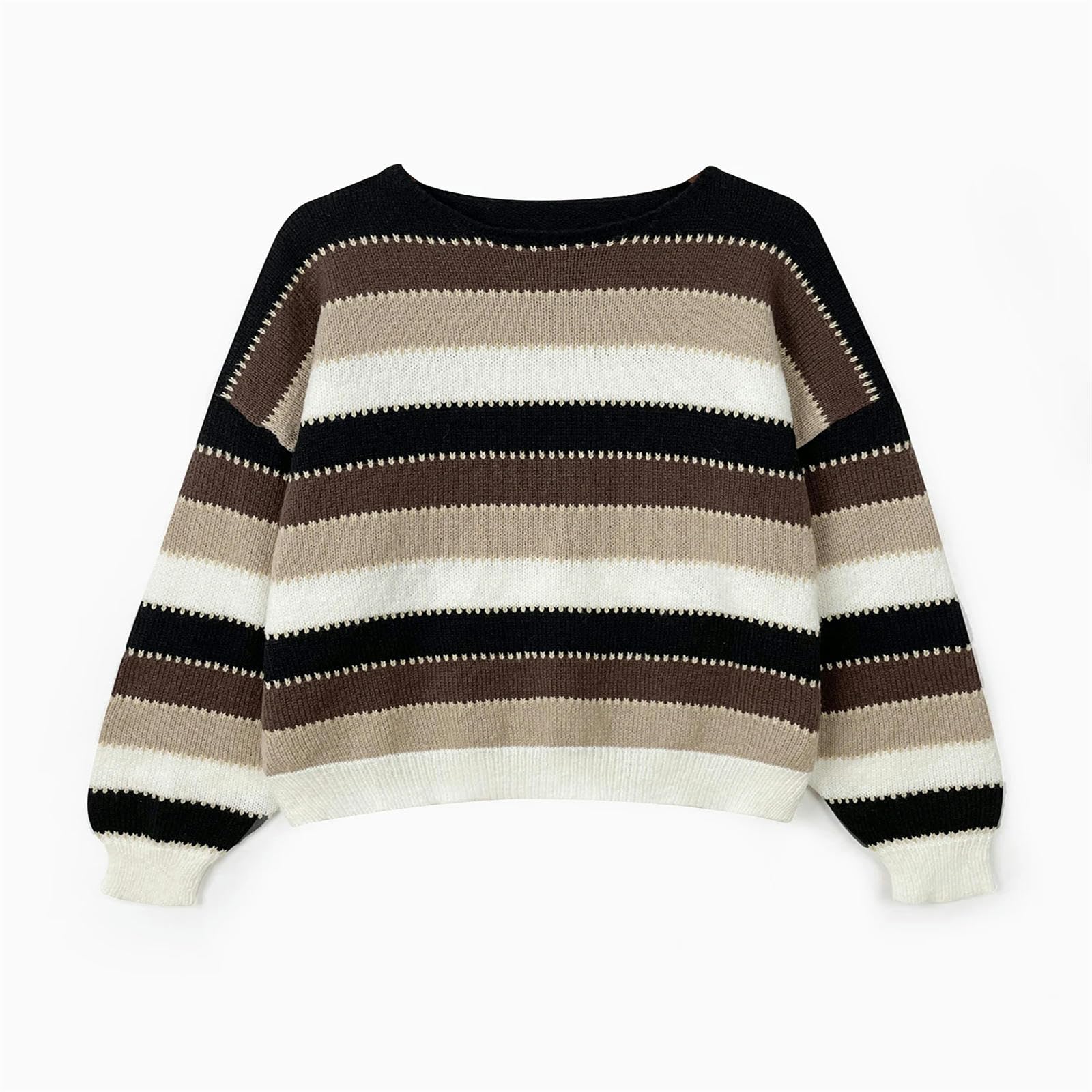 Sweter luźny sweter w paski swetry swetry dzianinowe moherowe swetry damskie-brązowy-S
