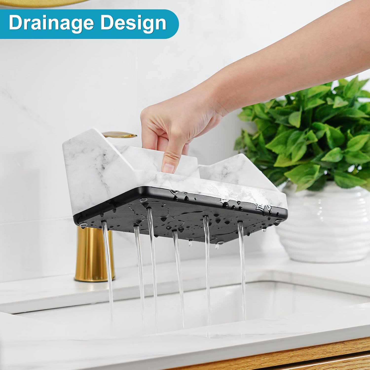 VITVITI Toothbrush Holder for Bathroom, Resin Bathroom Organizer Countertop Sink, Bathroom Counter Organizer Accessories 5 Compartment Storage for Toothpaste/Vanity, White Marble Color