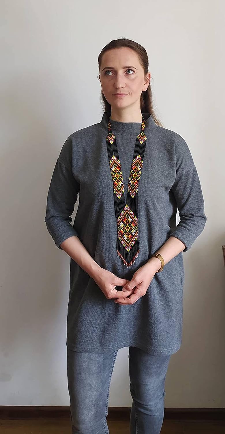 Hutsul Chunky Colorful Boho Bead Necklace, Bead Loom Necklace, Bohemian Necklace, Ukrainian Ethnic Beaded Jewelry,Ukraine Folk Bead Necklacelace