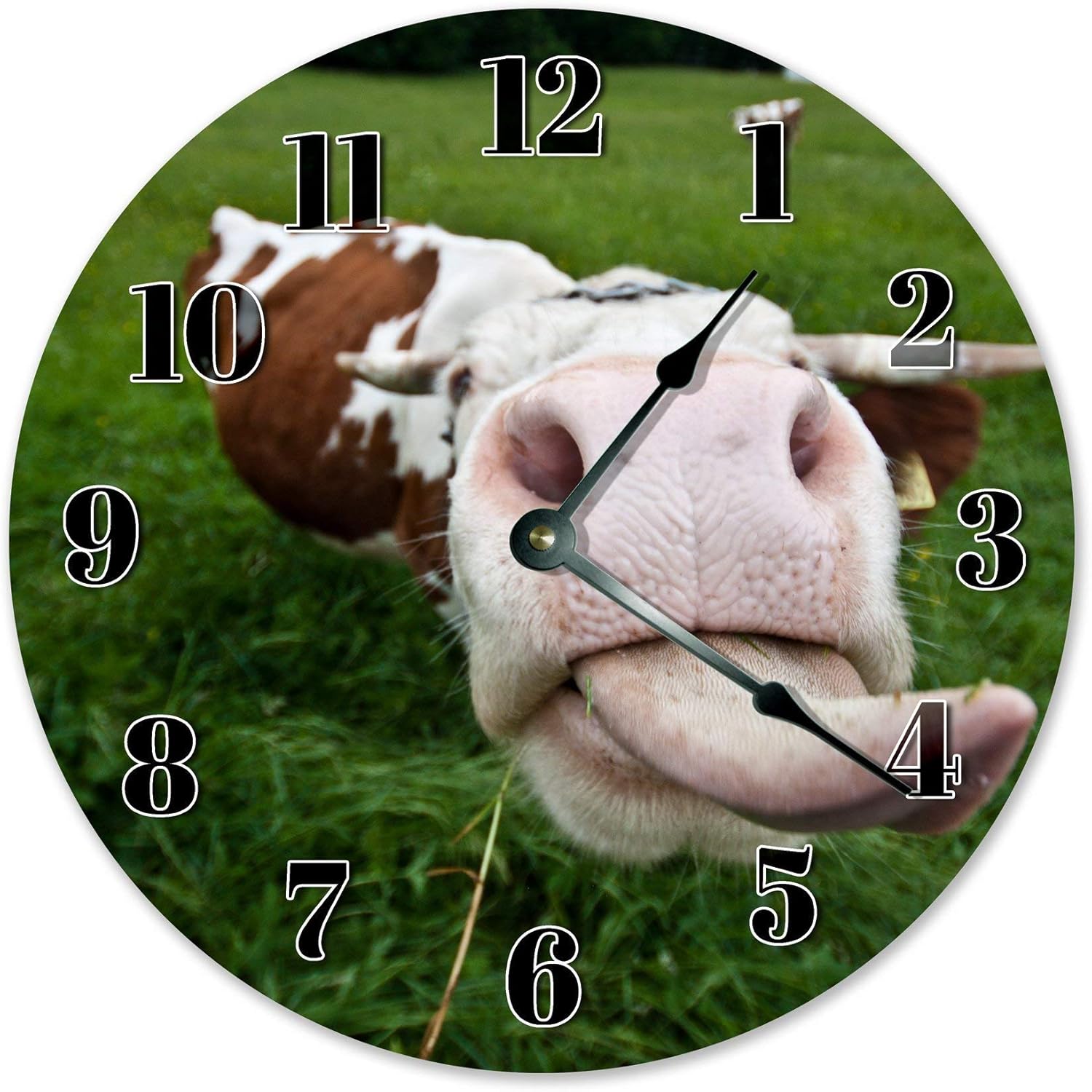 Funny Cow Farm Silent Non Ticking Round Battery Operated Handmade Hanging Large 10 Inch Wall Clock for Bedroom Office Cottage Decoration