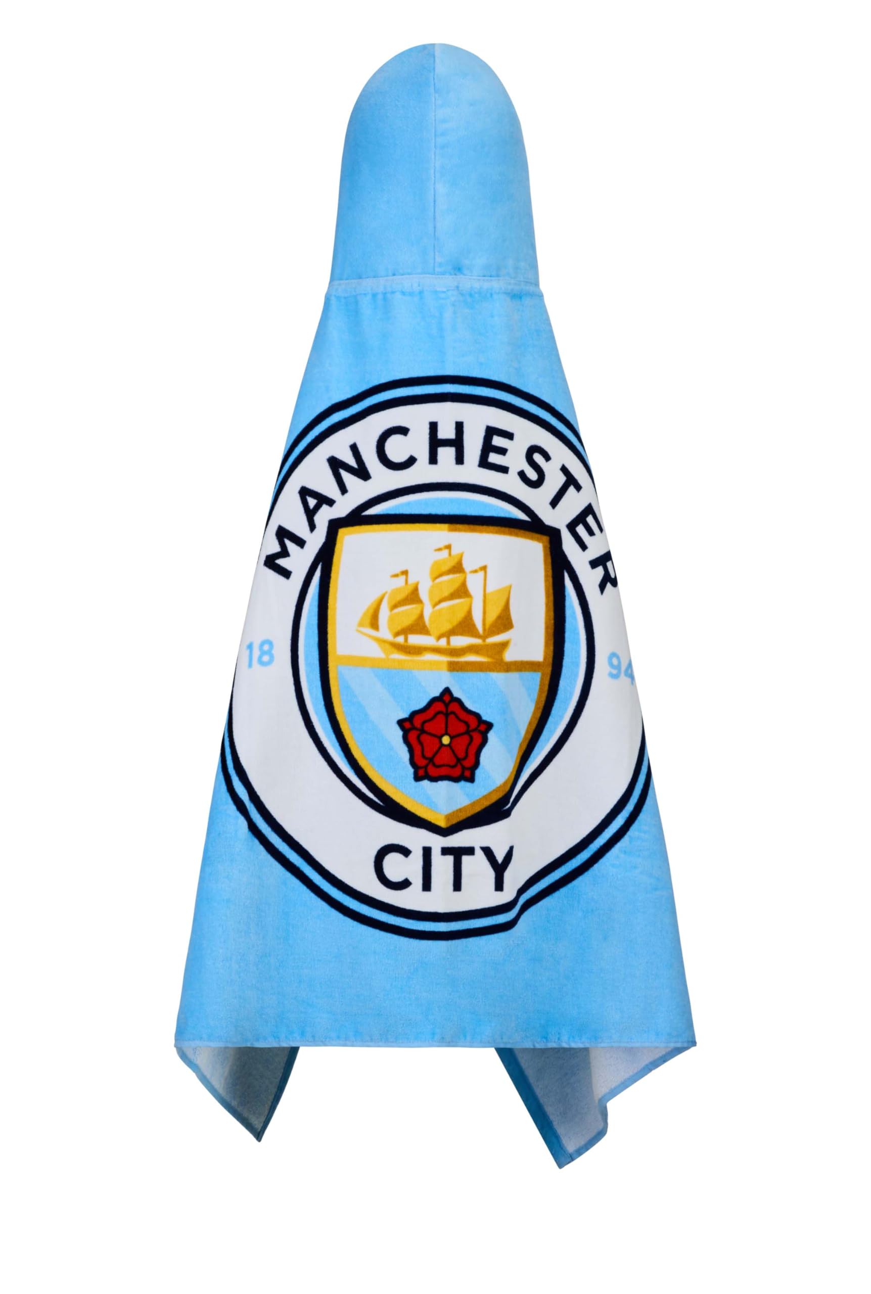 MANCHESTER CITY FC Boys Hooded Towel – Kids Poncho 100% Cotton Towel – Man City Beach Swimming Wrap & Bath Robe