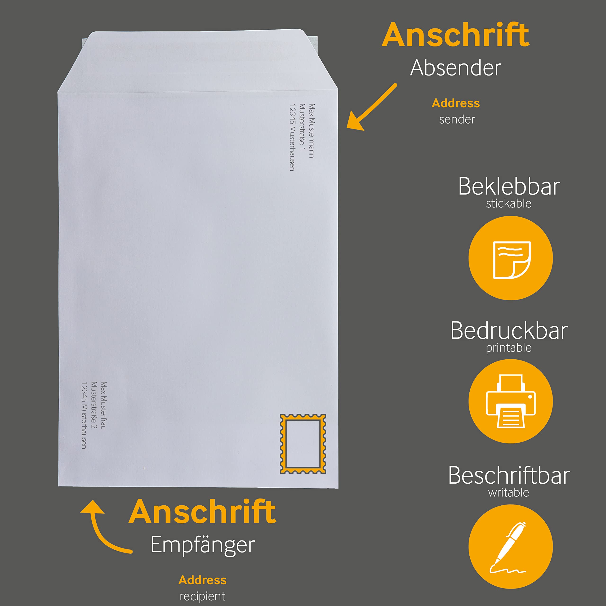 250 Stück, Versandtaschen, DIN E5, Haftklebung mit Abziehstreifen, Gerade Klappe, 100 g/qm Offset, Ohne Fenster, Weiß, Blanke Briefhüllen