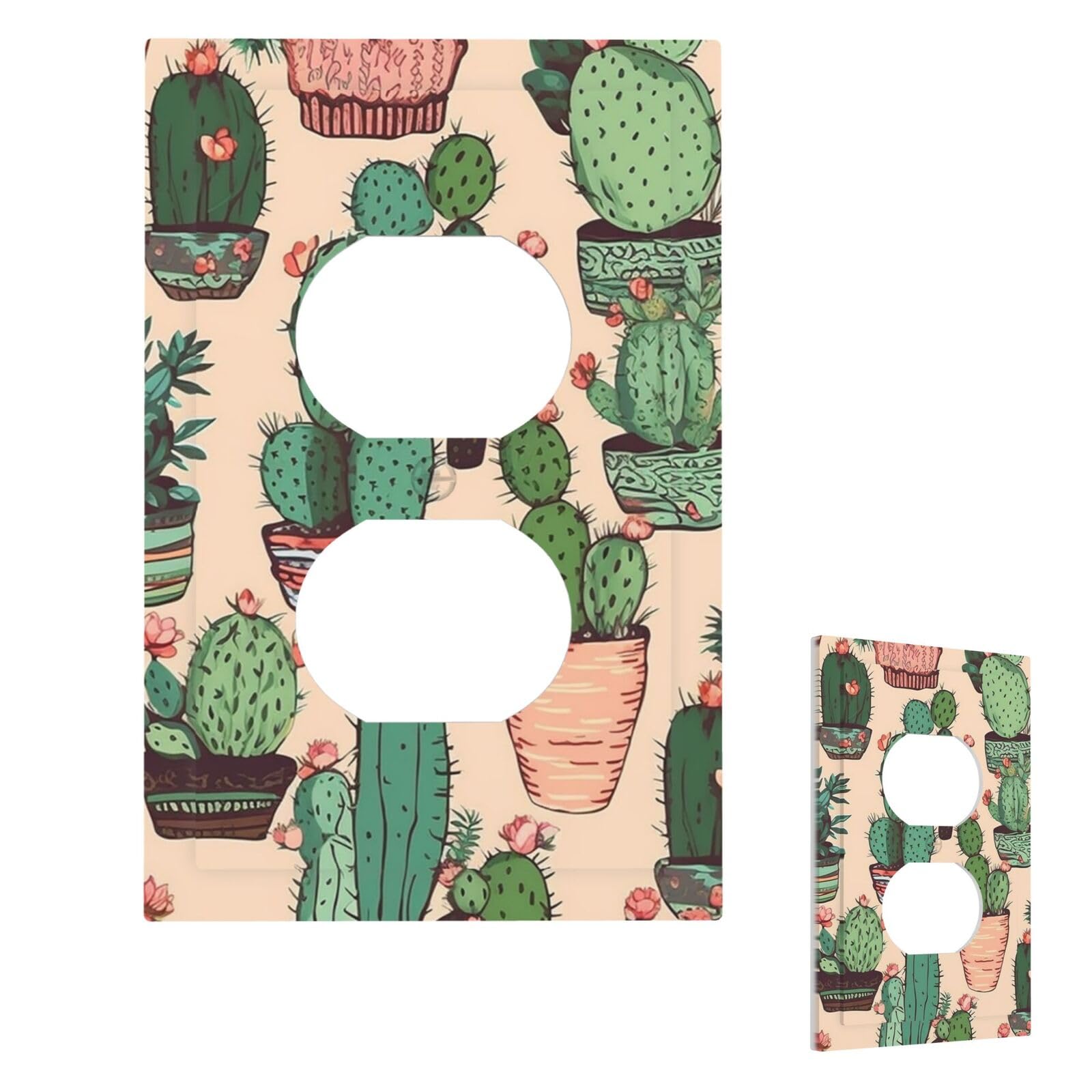 Aceprints Duplex Cactus Pattern Wall Plate Cover Modern Decorative Light Switch Cover Unbreakable Receptacle Outlet Covers For Living Room Bedroom Decor