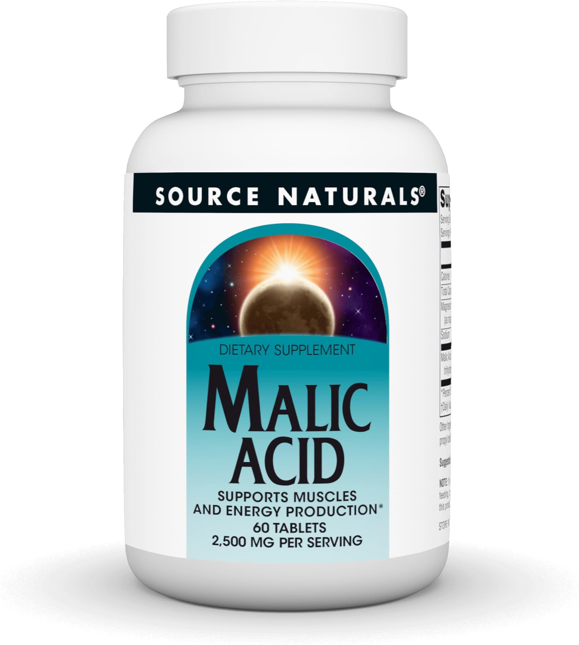 Source Naturals Malic Acid, Supports Muscles and Energy Production*, 2,500 mg - 60 Tablets