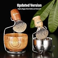Vista 2 de Anbbas Cepillo de afeitar de pelo de tejón puro, mango de madera y jabonera grande con soporte de afeitado de acero inoxidable, kit 3 en 1