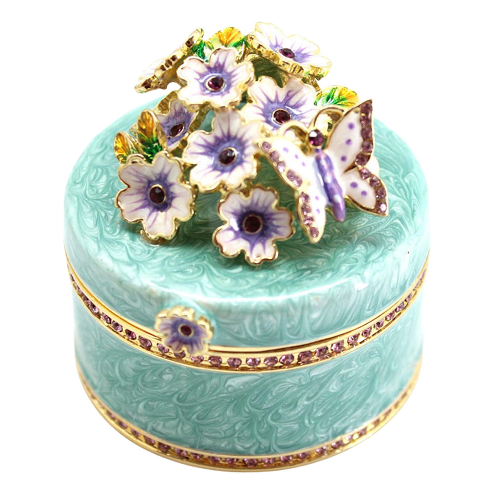 YPBEW Jewelry Holder Butterfly and Flower Jewellery Storage Container Portable Earrings Necklaces Display Box Gold Floral Pattern