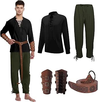Bandeau Et Ceinture Viking Médiéval - Cosplay Pirate Homme En Tissu Lin Rouge Vin