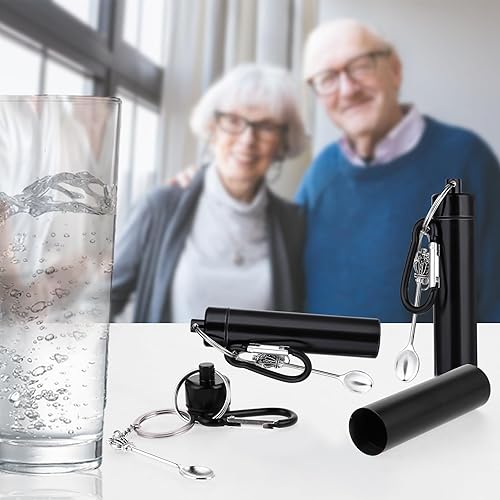 Miniatura 5 de Pequeña botella de almacenamiento con cuchara, pastilleros portátiles llavero con cuchara, pastillero de aleación de aluminio, llavero mini