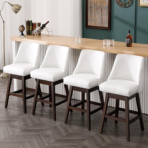 Miniatura 19 de Juego de 2 Taburetes de Bar de Altura de Mostrador Taburetes de Bar Giratorios de 27.5" Silla de Bar Tapizada de Lino Taburetes de Cocina con Lino -