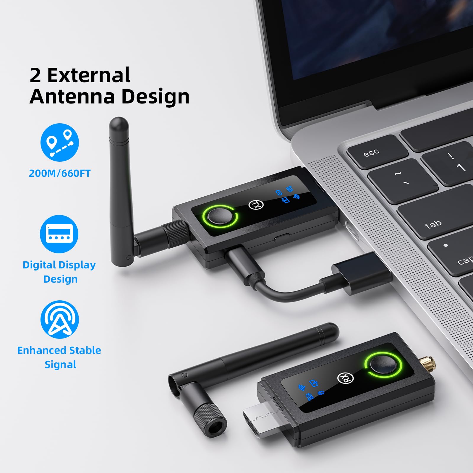 Bezprzewodowy nadajnik i odbiornik HDMI 200 m/656FT, dekodowanie 5G/4K, bezprzewodowy przedłużacz HDMI, zestaw do strumieniowego przesyłania wideo z komputera/laptopa do monitora/HDTV