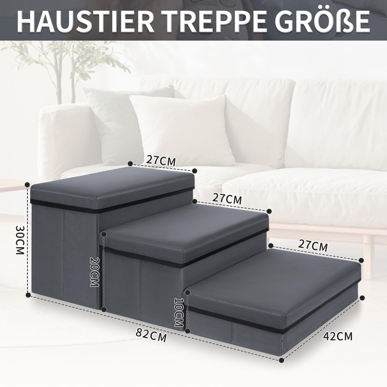 OUUTMEE Escalera para mascotas, 3 peldaños, escalera para perros plegable con espacio de almacenamiento, escalera para perros para camas, sofás, escaleras para gatos viejos, perros, capacidad de carga