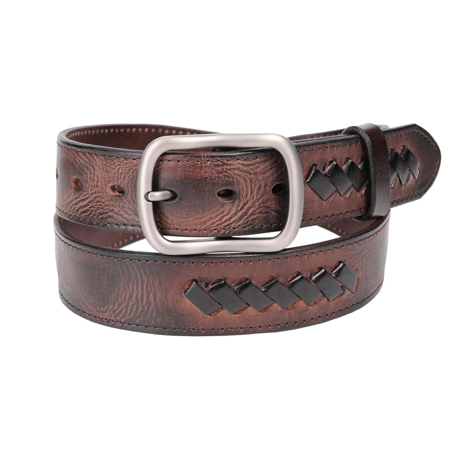 Jack&Chris Genuine Leather braided Belt for Men 37mm Buckle Adjustable Belt for Cargo Pants Jeans