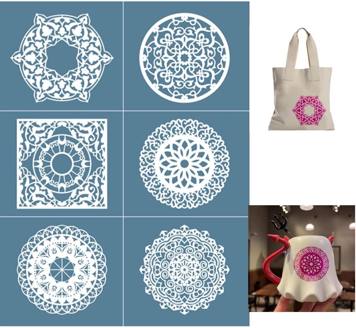 Alinacutle Silkscreen Stencil,Reusable Self-Adhesive Silk Screen Printing, Mandala Flower,for Home Decor/Printing on Wood/Fabric/Wall/Cup/Plate/Glass/Paper,8.5 X 11“ (Mandala)