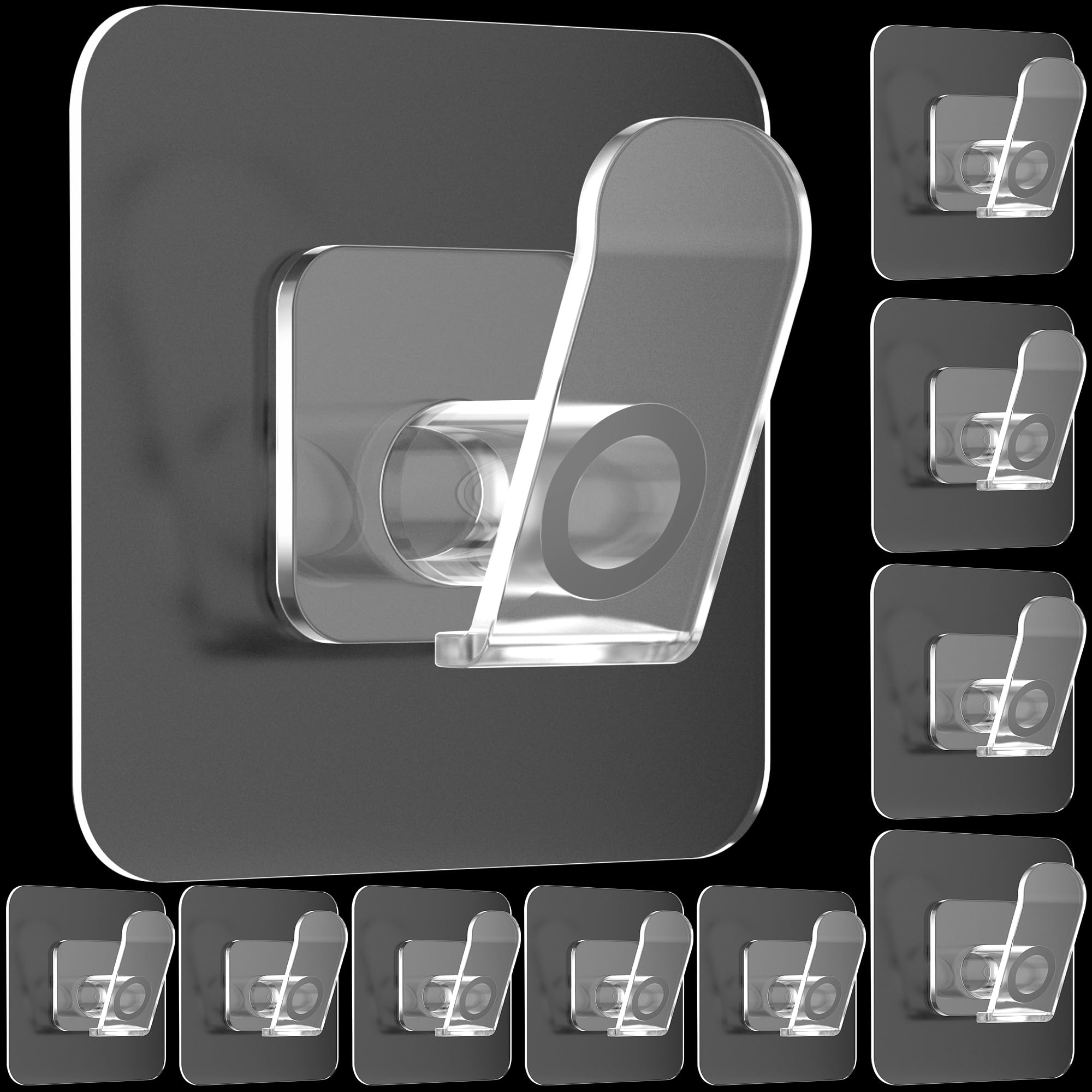 Taozun Adhesive Towel Hooks - Clear Hooks Plastic Hook Heavy Duty Hooks for Bathroom Kitchen Stick on Wall (10 Packs, Acrylic)