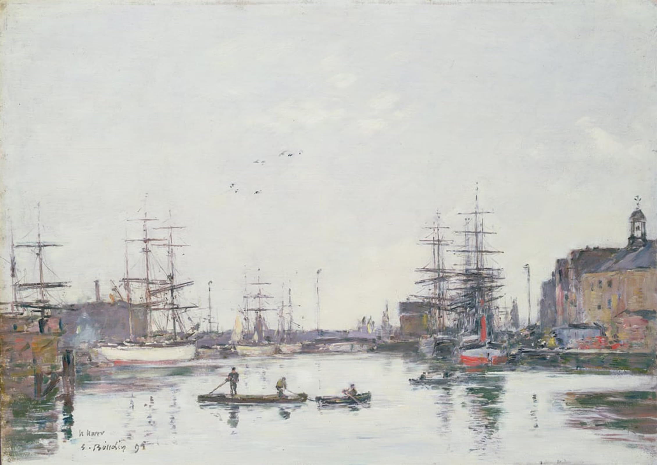SERENDIPITP Retro Picture Poster Wall Art Pictures Painting the Basin of the Barre Le Havre by Eugene Louis Boudin Wall Art Canvas Print for Wall Decor 60x90cm