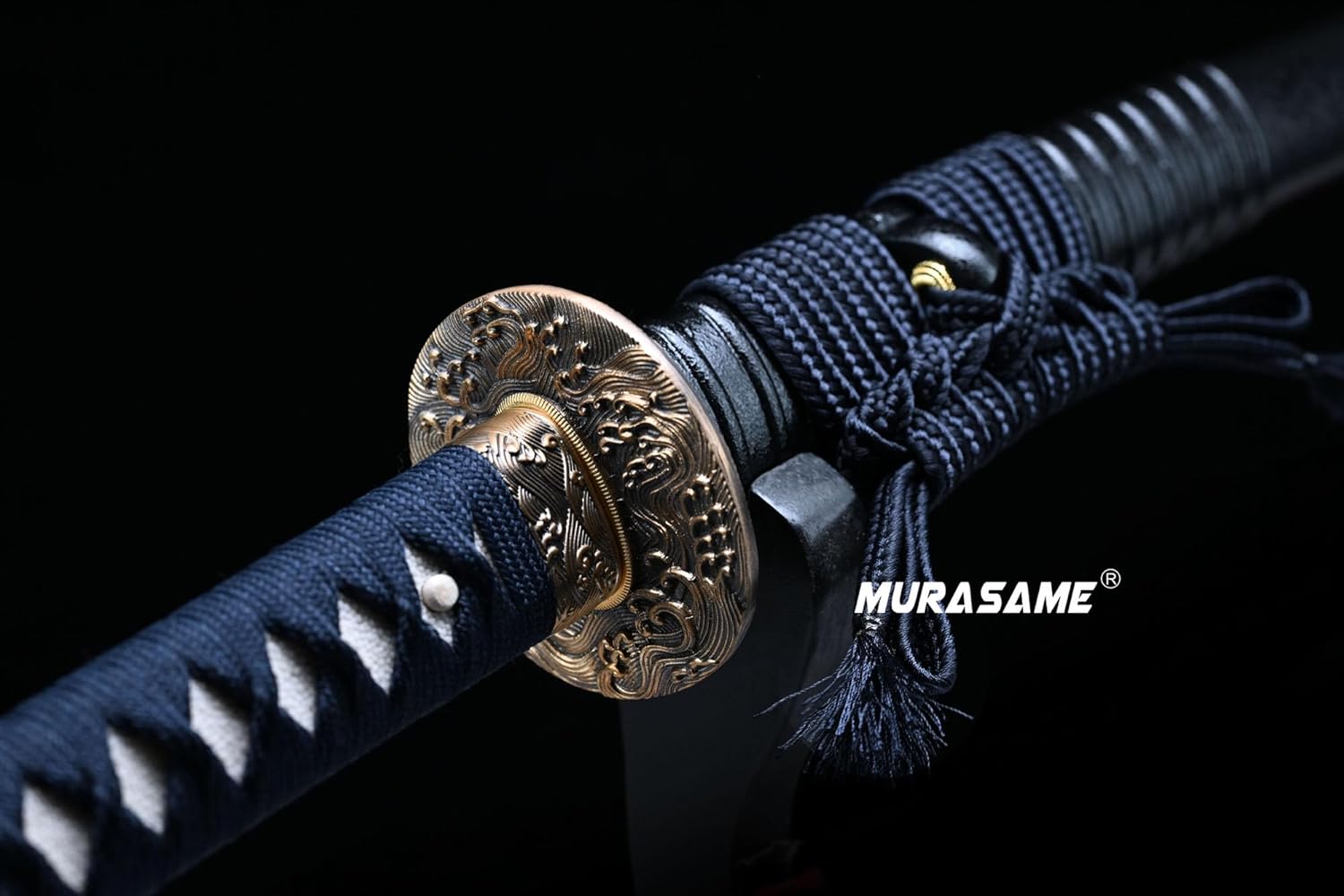 MURASAME 41" Katana Sword Clay Tempered Damascus Folded Steel Real Hamon Brass Tsuba Very Sharp