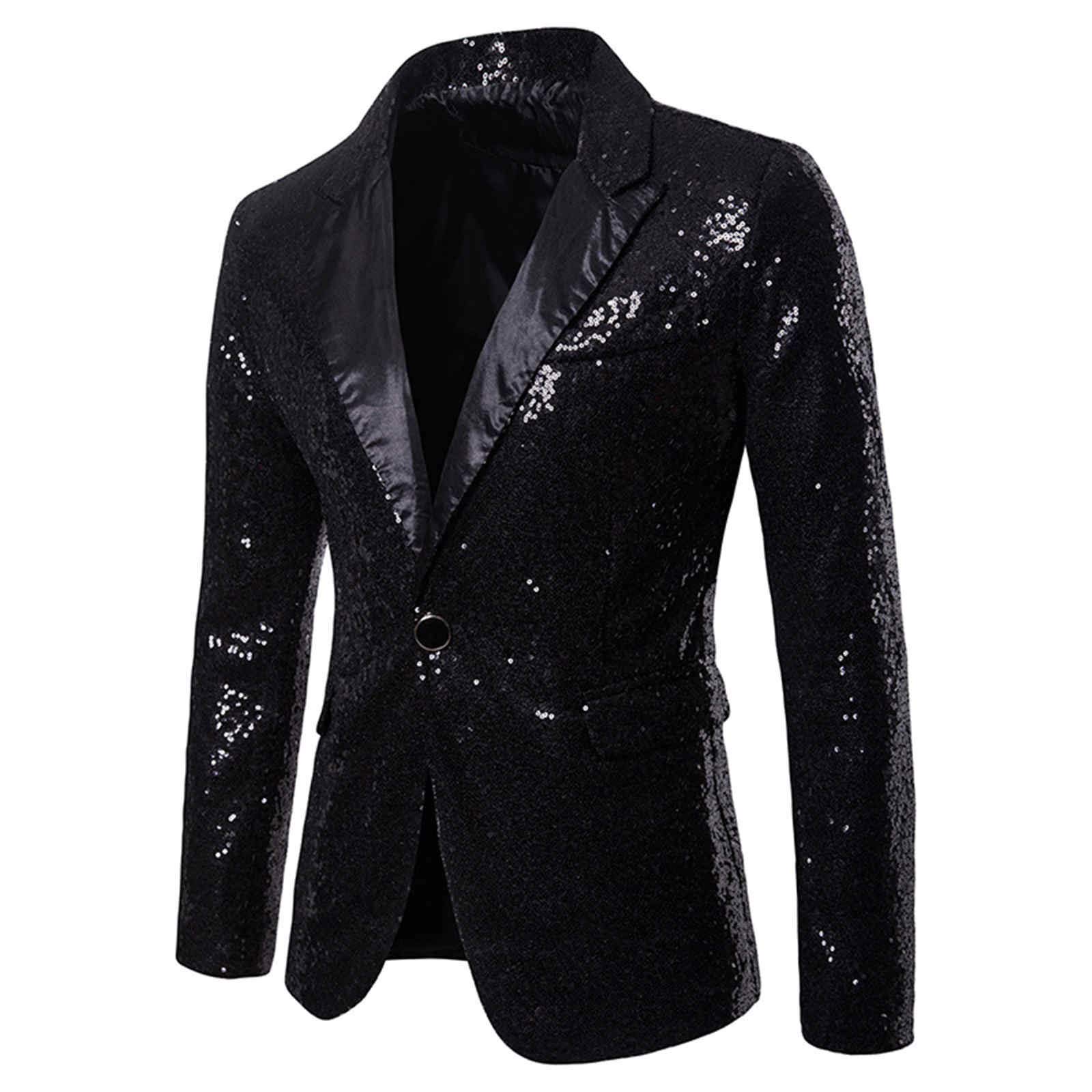 Veste de costume à paillettes pour homme - Pour fête costumée - Dîner de luxe - Blazer de bal de fin d'année - Haut surdimensionné - Élégant - Veste de costume formelle - Convient pour un