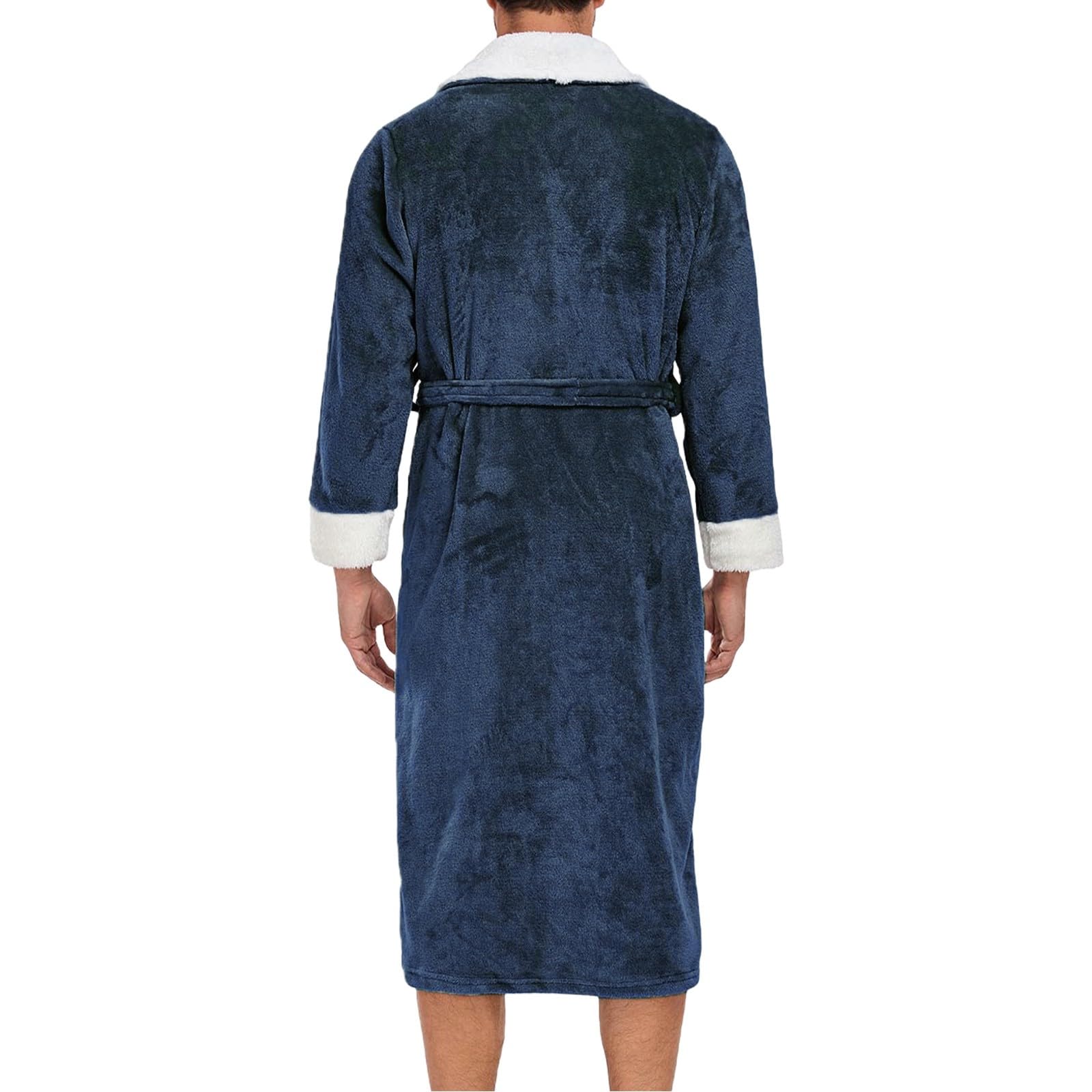 Generisch Pyjama long en flanelle pour homme - Robe de chambre longue avec bretelles - Robe de nuit avec poches - Peignoir douillet - Vêtement de maison décontracté