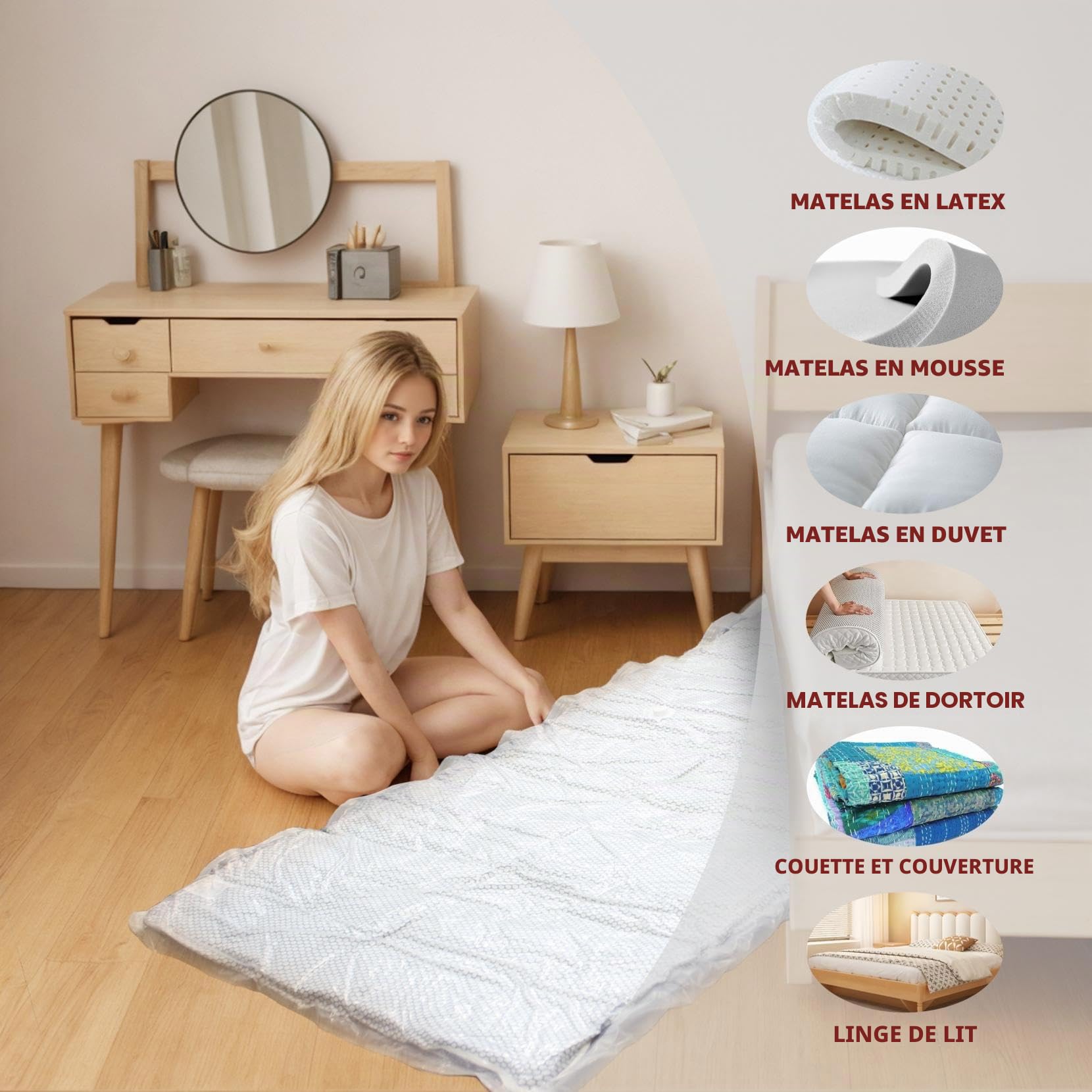 Sac sous vide robuste pour matelas Queen et Full Size, sac de rangement pour le déménagement et le stockage