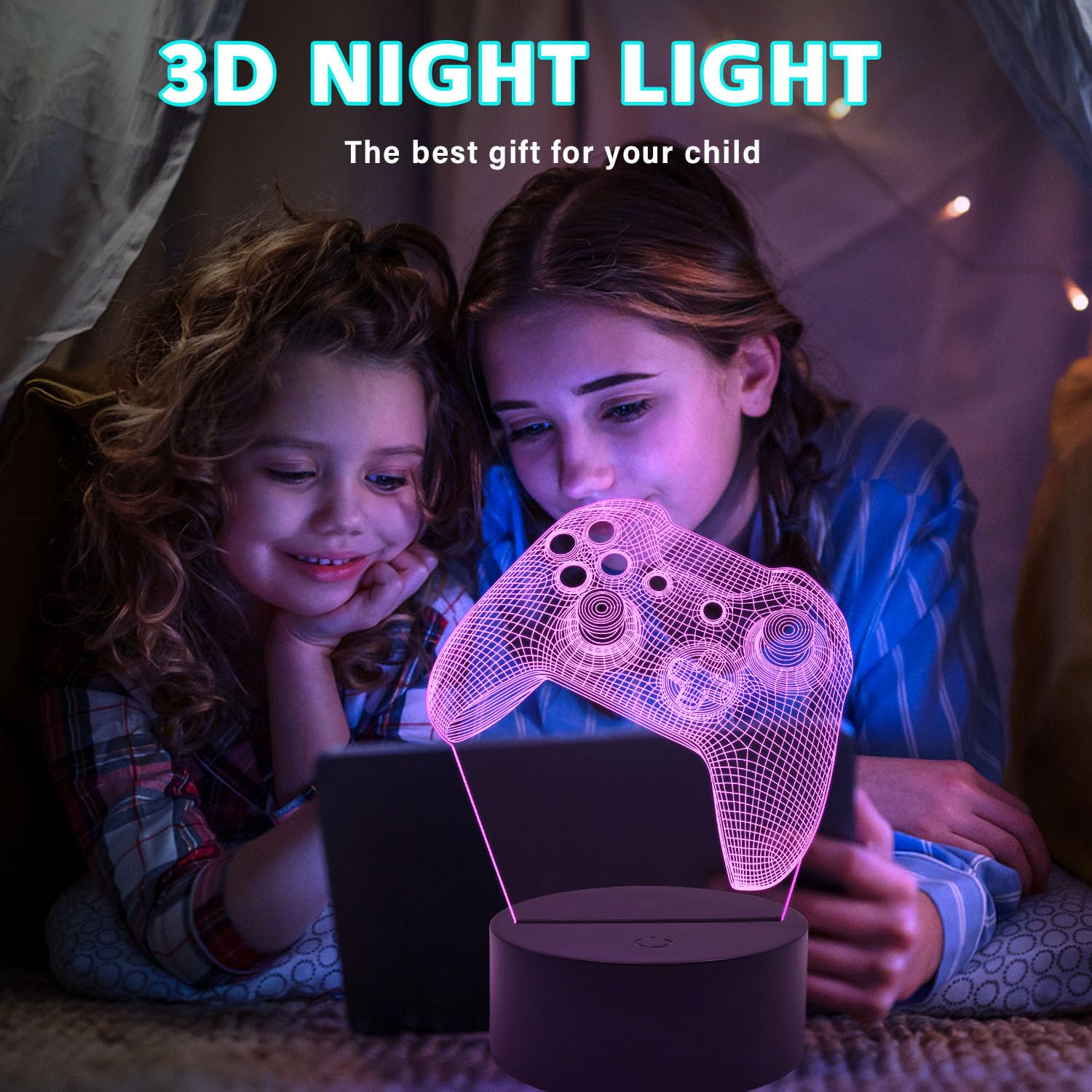 Gemi 3D Gaming Lamp, 16 Dimmable Colours, Rechargeable, with Cable, Touch Controls and Remote Controls, Gamer Deco Room - Image 3