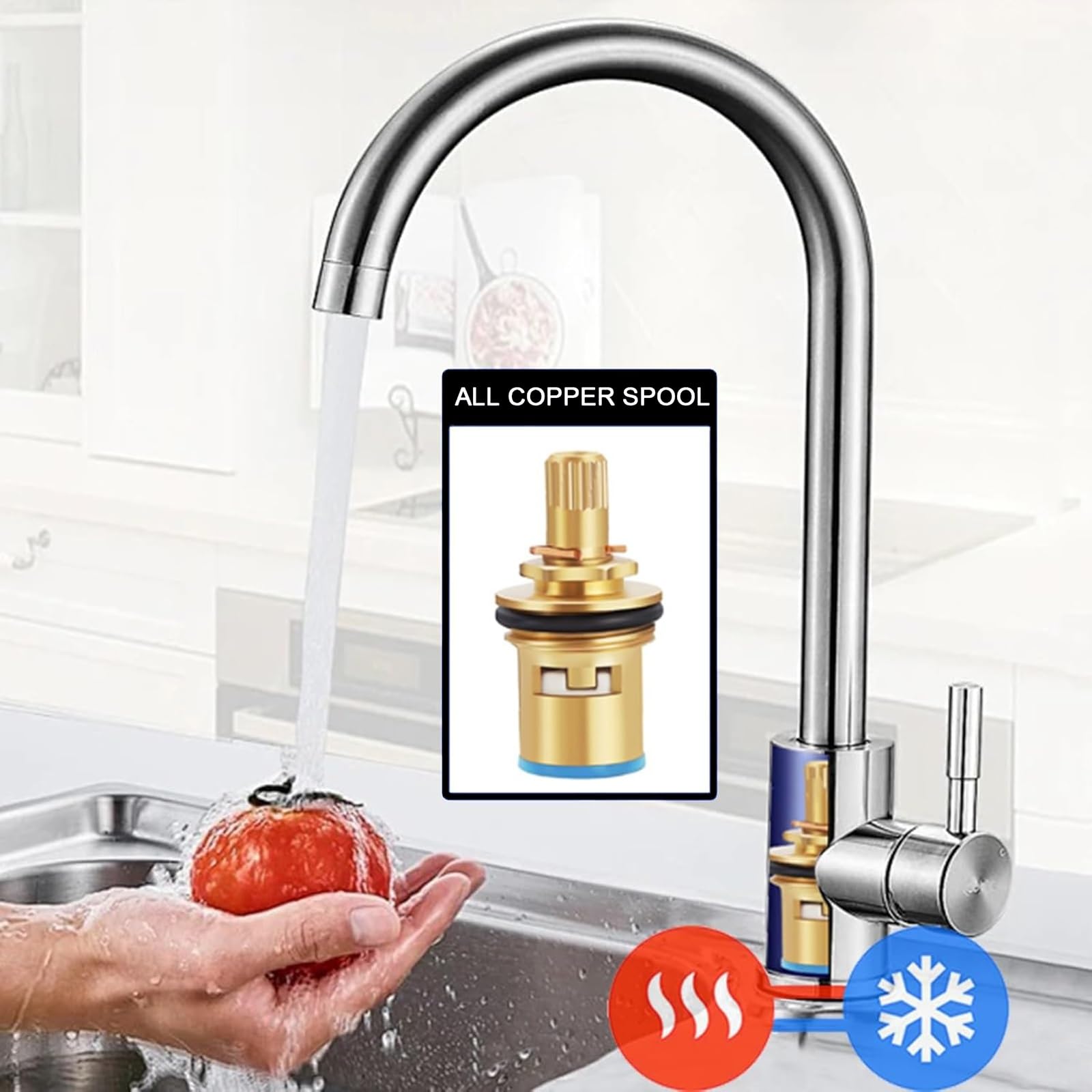 Lavabo Utilitario Autoportante, Acero Inoxidable 304, Fregadero de Cocina de Una Sola Cuenca con Grifo de Agua Caliente y Fría Fregadero Exterior para Jardín, Garaje o Lavandería(Single layer)