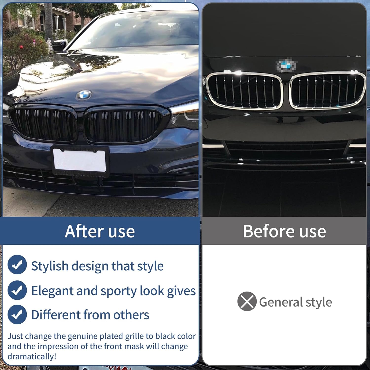 G30 Grille, Black Front Kidney Grille Grill Compatible with BMW 2017-2020 5 Series G30 M5 530e 530i 540i 550i, Gloss Black Double Slats