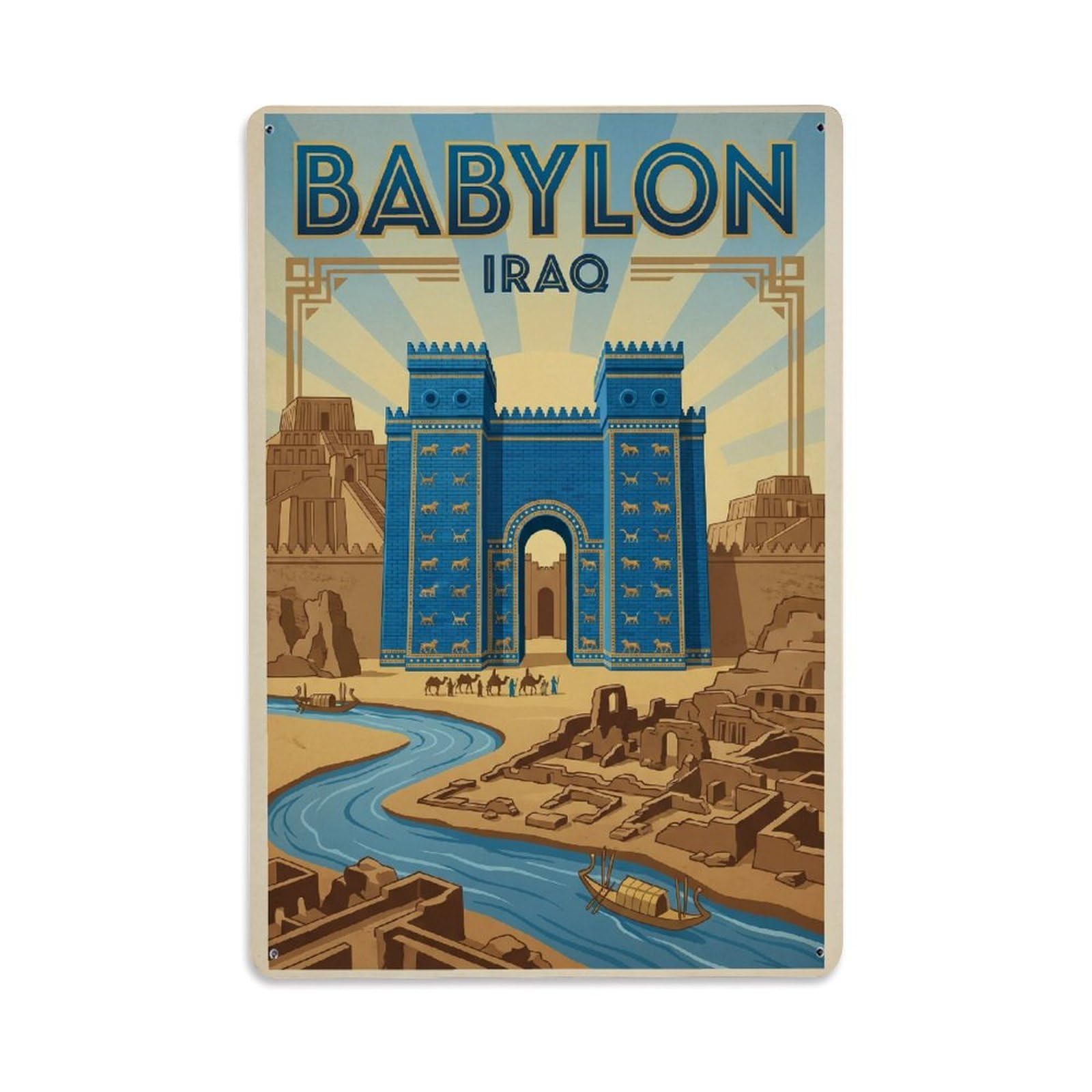 Travel Retro Iraq Babylon Metal Tin Sign Plaque Wall Decor for Cafe, Club Bar, Office, Garden Metal Poster 8x12Inch