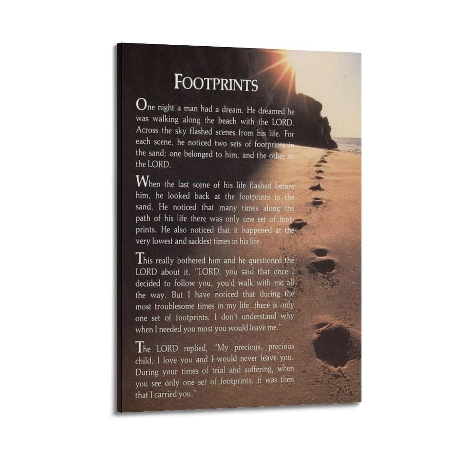 Footprints in the Sand Quote Poster - Inspirational Poem, Vintage Beach Wall-Art for Bedroom, Living Room(Unframed,16x24inch(40x60cm))
