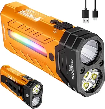 EDC Rechargeable Flashlight 3250 Lumens with RGB Light,55 Modes Multifunctional Flat Flashlight with Floodlight,Spotlight and Magnetic Base,Waterproof USB C Flashlight for Camping,Home,Emergencies
