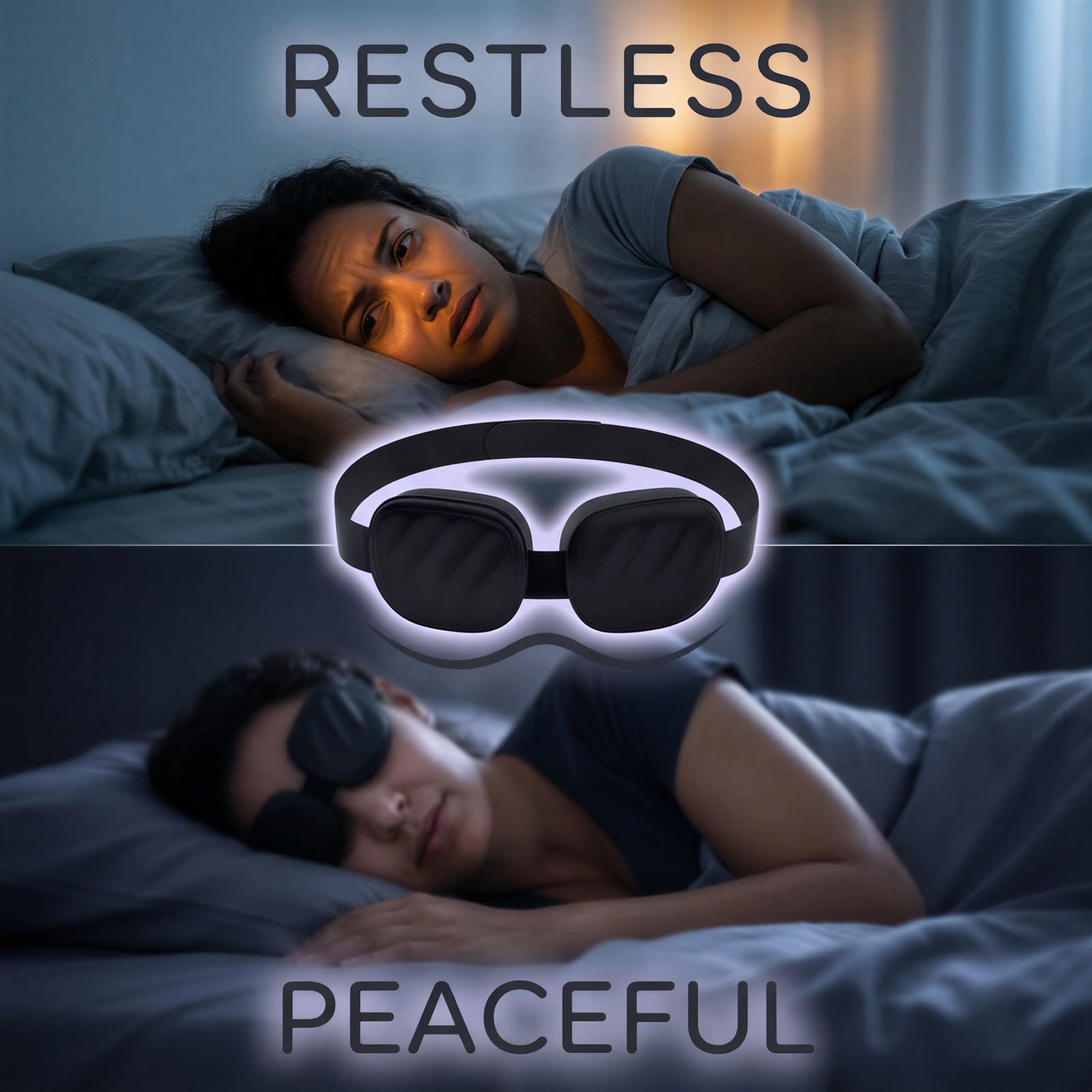 Masque de sommeil occultant 3D, coques mobiles, réglable, 6,7 x 2,9 x 0,8 in, cache-yeux doux et confortable pour hommes et femmes, voyage, sieste, travail de nuit, avec étui de rangement