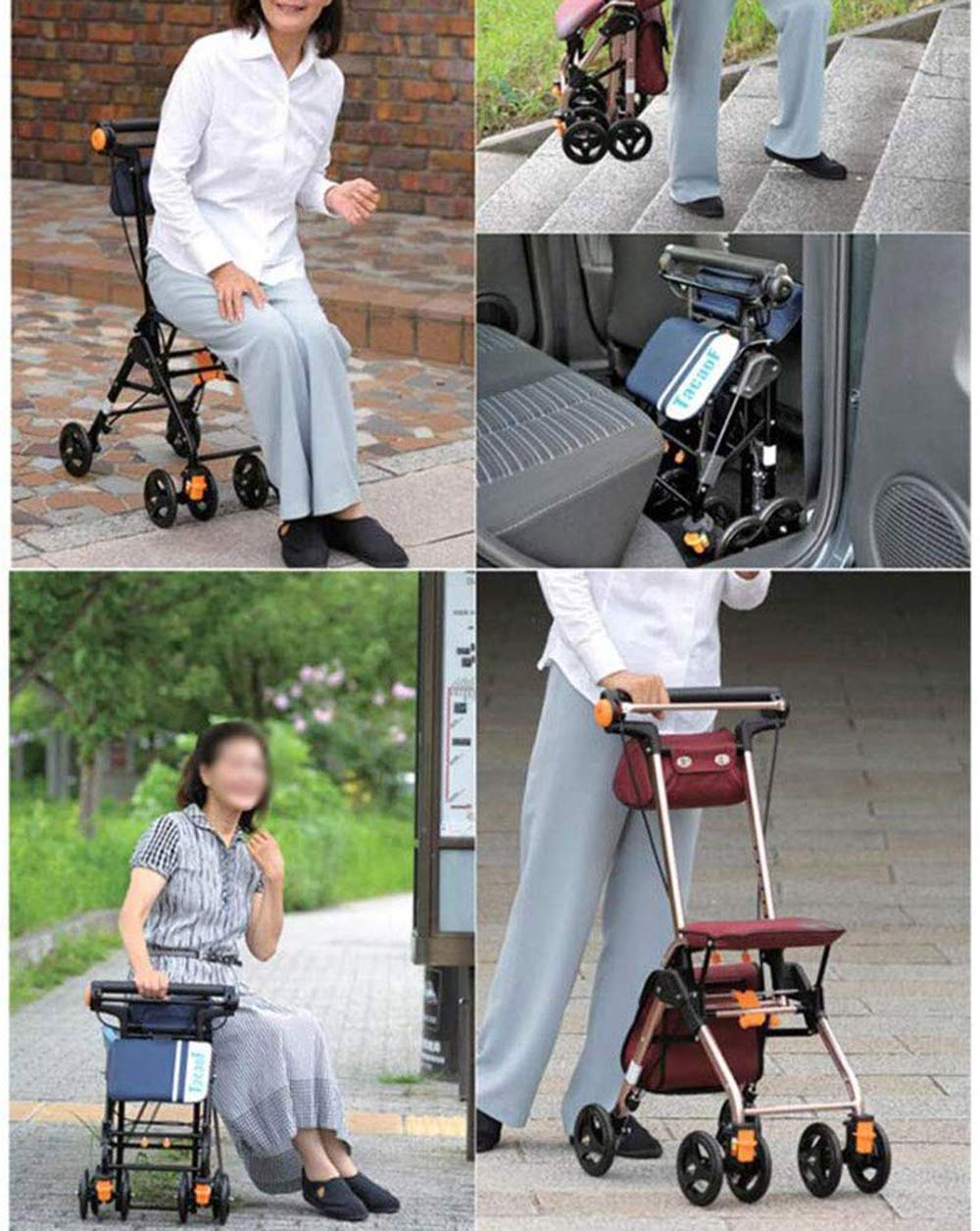 Składany Chodzik Typu Rollator, Lekki, Składany, Czterokołowy Chodzik Typu Rollator Z Wyściełanym Siedziskiem, Ergonomicznymi Uchwytami I Torbą Transportową, Pomoc W Ograniczonej Mobilności, Odpowied